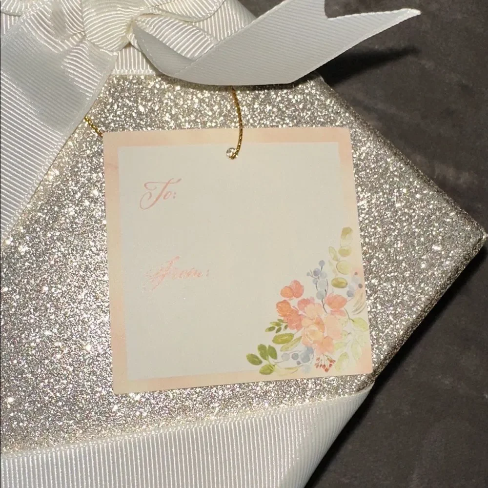 THE FARMHOUSE One Pastel Floral Gold Tone Top Ivory Bow Square Nesting Gift Box